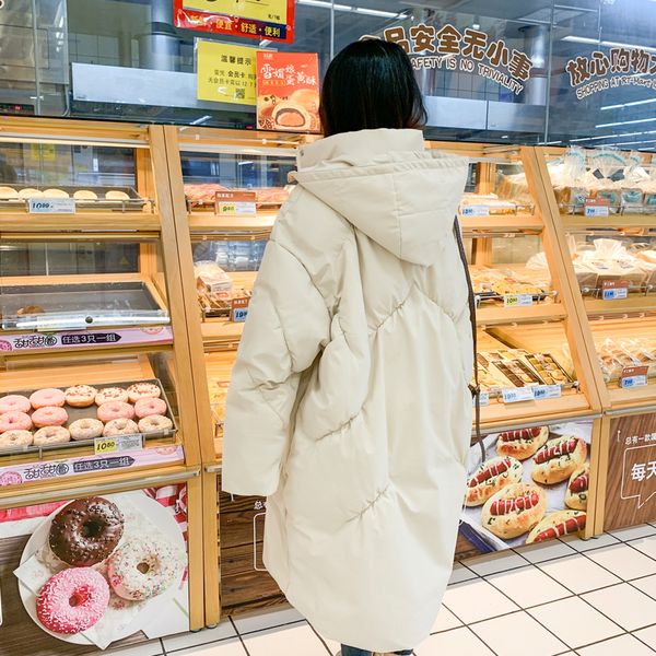 

women's loose winter coat hooded solid color long sleeve medium long parkas, Gray