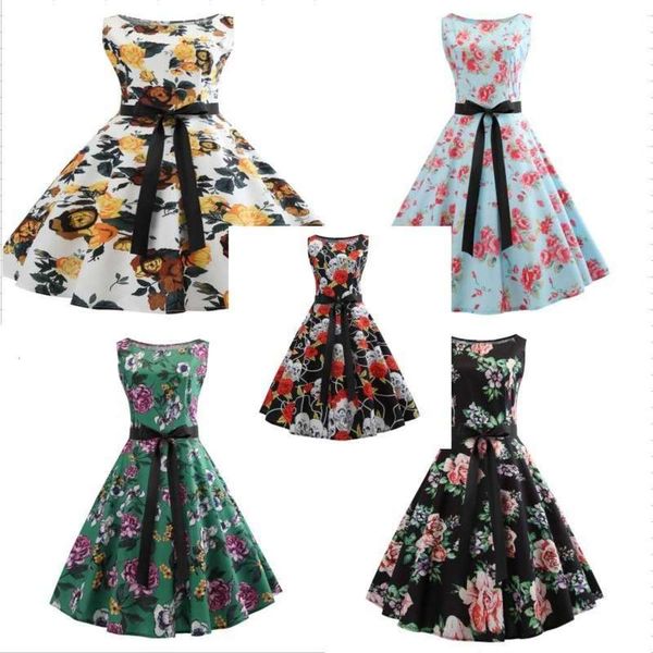 

and hepburn big s50 waist down swing digital print dress, Black;gray