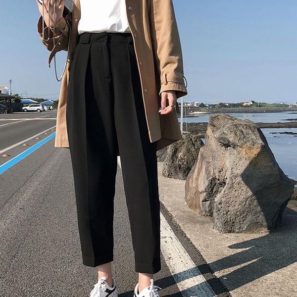 

2020 new summer thin section suit pants women pants plus size 5xl loose nine female simple leisure trousers black, Black;white
