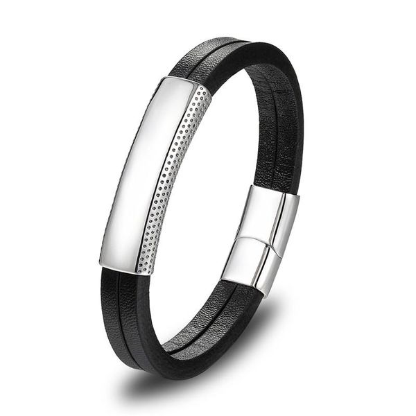 

mkendn высокое качество мода мужские ювелирные изделия черный кожаный браслет из нержавеющей стали панк якорь стрелки шарма магнит пряжка бр