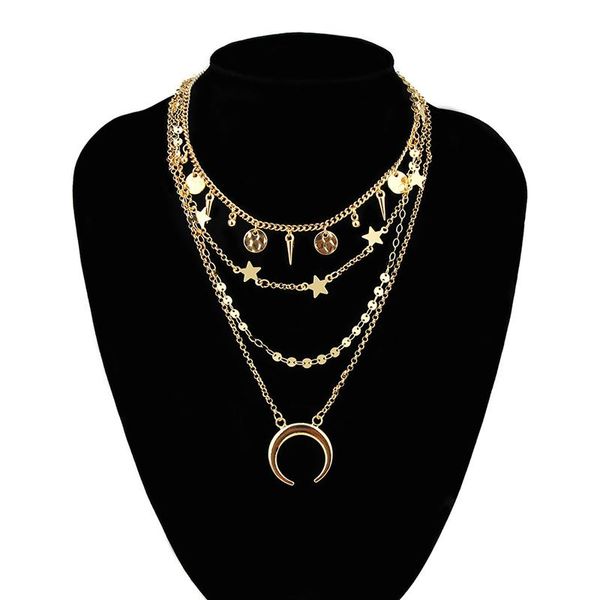 

kolye direct selling trendy collares choker fashion layered necklace 2020 women new moon and stars jewelry popular metal coin, Golden;silver