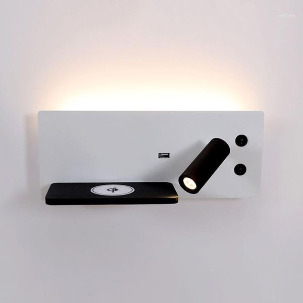 

reading light wall lamp led wireless charger l backlit headboard adjustable angle usb port phone shelf bedside living room1
