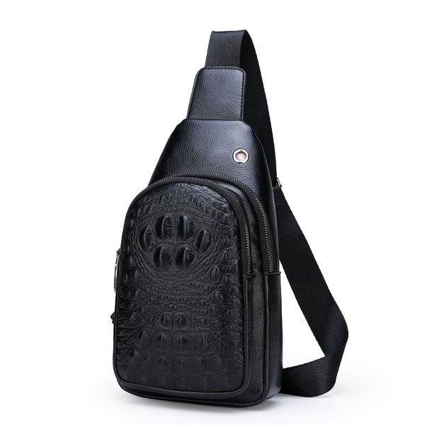 

men's 3d crocodile shoulder bag sling chest pack leather headphone jack sports crossbody handbags chest bags belt waist packs