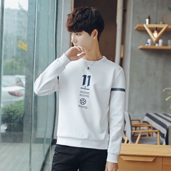 

huva8 long sleeve neck sweater tsweater men's new trendy ins fashion casual loose autumn round t-shirt base shirt uqjul, Black