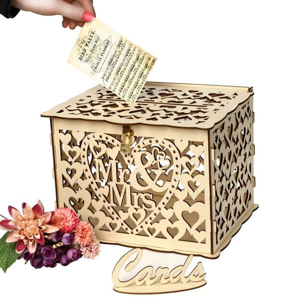 

fengrise diy wooden card box with lock rustic decoration mr mrs wedding favor gifts anniversary party supplies