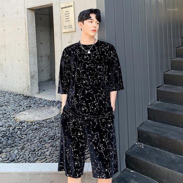 

summer men 3d drilling velvet short sleeve t shirt + shorts 2 piece set fashion men vintage tees casual short pants1, Gray