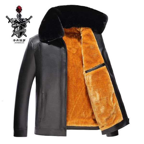 

zidan, paul, autumn winter men's lapel pu leather jacket with velvet thickening, middle-aged and elderly father's coat