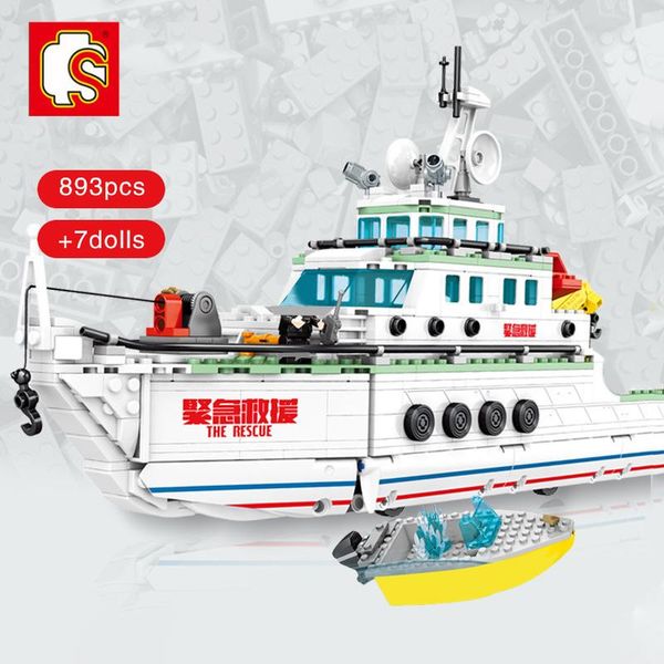 

sembo block 893pcs city police assembly ship model building blocks military emergency rescue boat figures bricks children toys wmtqxd