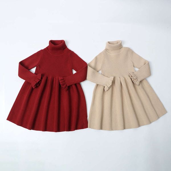 

knitting ins baby drs girl's korean baby's high collar woolen skirt, Red;yellow