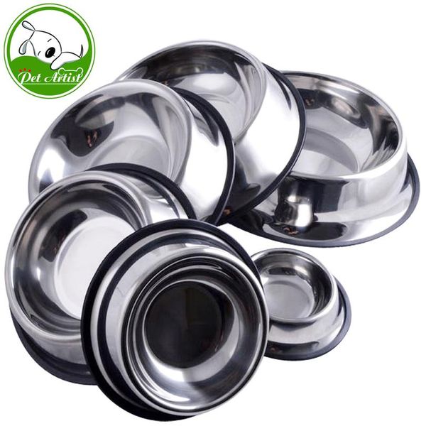 

6 sizes stainless steel no-slip pet puppy cat dog food or drink water bowl bbyyqa