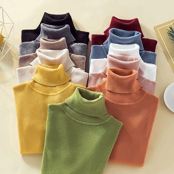 

2020 new cored yarn women's sweater candy color autumn long sleeve base shirtcandy shirtshirt high collar knitted shirt thin 9ajgi 9, White;black