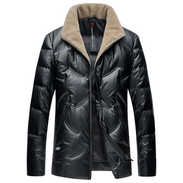 

aksr 2020 new men's white duck down winter warm jacket fur collar waterproof coat men clothing fashion thick zipper, Black