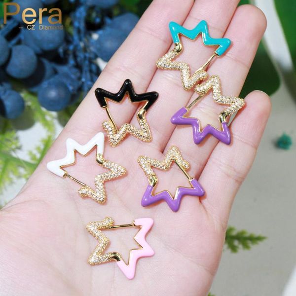 

Pera Unique Design Black Purple Enamel Star Shape Cubic Zirconia Yellow Gold Stud Earrings for Ladies Fashion Prom Jewelry E677, Golden;silver