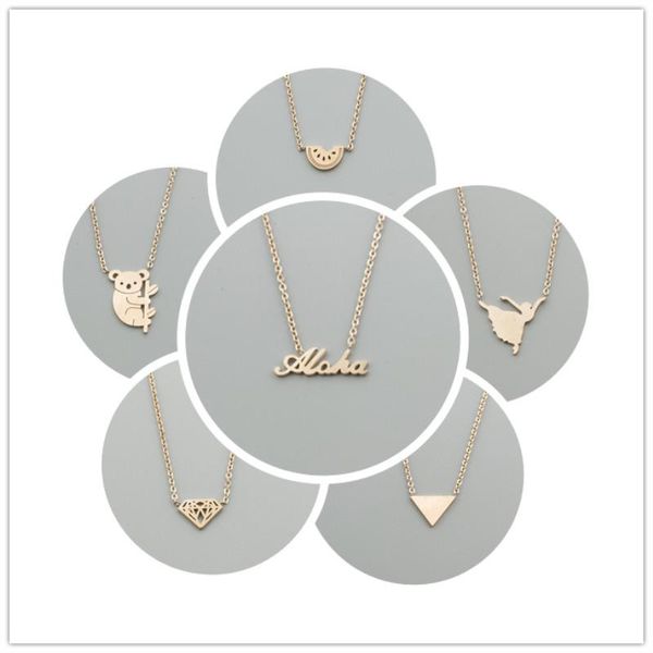 

hawaiian style rose gold chain watermelon dancing girl triangle cone koala lettering aloha pendant necklaces for women jewelry, Silver