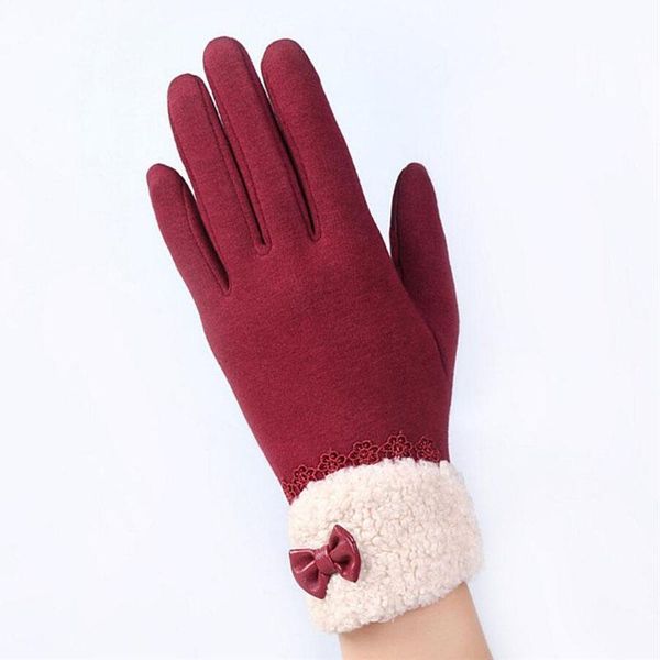 

five fingers gloves ysdnchi winter warm women fashionable lace bowknot female elegant flocking warmer mittens touchscreen, Blue;gray