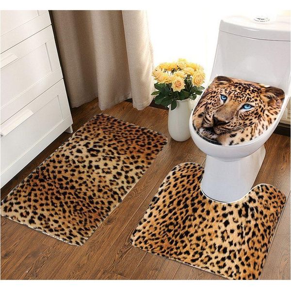 

new3pcs/set bathroom non-slip leopard texture pedestal rug+lid to jllwpz yummy_shop