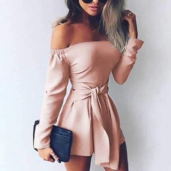 

solid bandage jumpsuits for women 2019 new off shoulder jumpsuit summer girls long sleeve jumpsuit women summer may, Black;gray