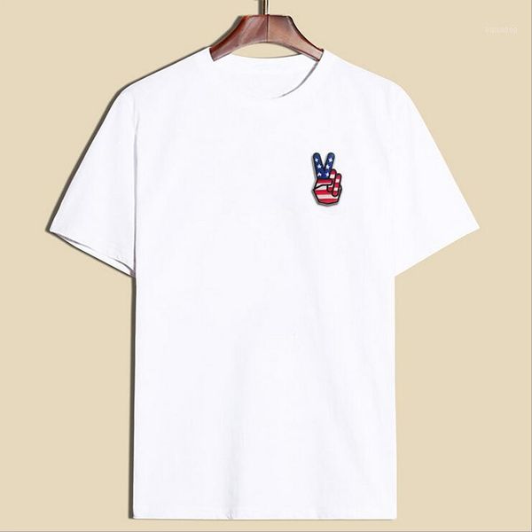 

men's t-shirts style fashion wish the west hip-hop casual women's men's cotton chest embroidery victory sign short sleeve t-s, White;black