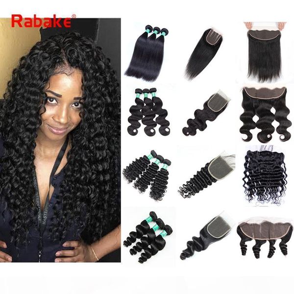

9a grade peruvian human hair bundles with frontal closure rabake 100 cheveux humains lace frontal deep wave 4*4 virgin hair weaves closure, Black;brown
