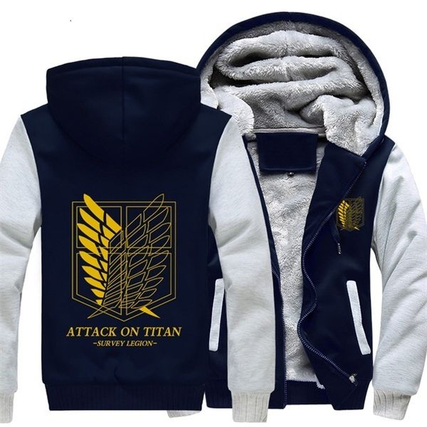 

2021 new us size attack on titan survey corps coat hoodie shingeki no kyojin winter fleece cosplay thicken jacket clothing wkf0, Black