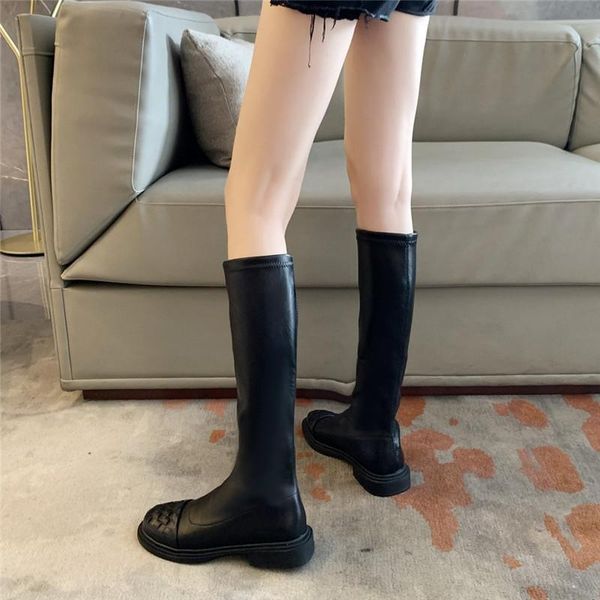 

flat heel brand women's shoes rubber boots round toe clogs platform thigh high heels high zipper booties ladies, Black