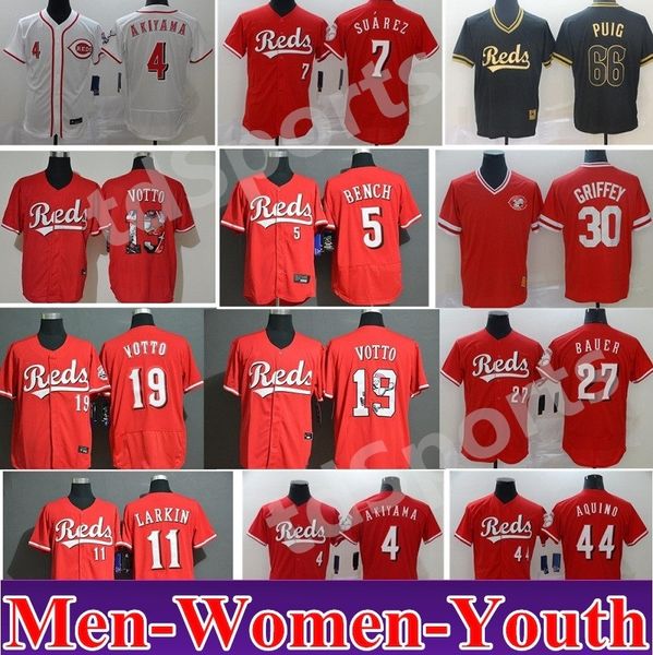 

2020 men women kids 7 eugenio suarez johnny bench barry larkin 19 joey votto ken griffey jr yasiel puig baseball jersey, Blue;black