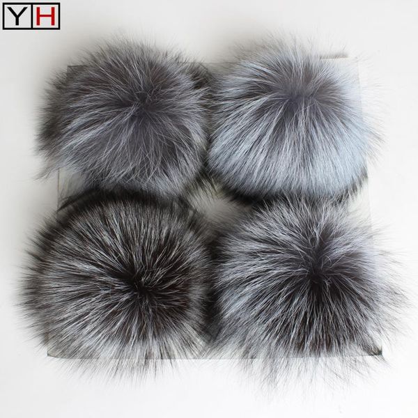 

beanie/skull caps fashion luxury genuine silver ball 100%natural real fur pompom. used for knitted hat and scarf accessories 15cm, Blue;gray