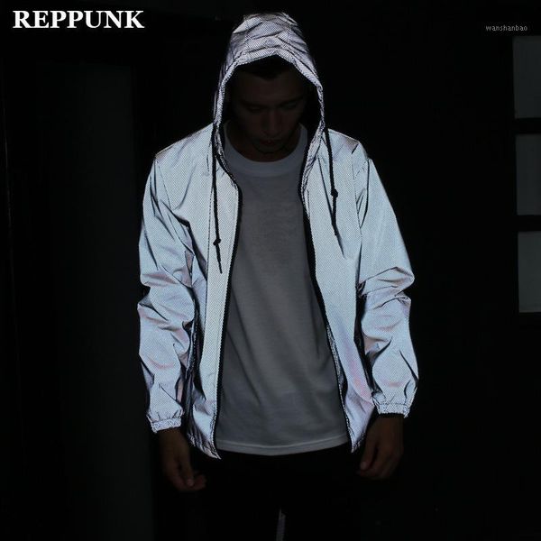 

reppunk 2020 new funny print reflective jacket men/women brand hooded mens hoodie coats casual night fluorescen windbreaker vest1, Tan;black