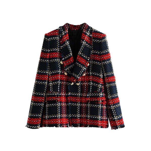 

урожай блейзеры женщина моды двубортный вскользь куртки элегантных длинный рукав плед костюмы женского ladies, White;black