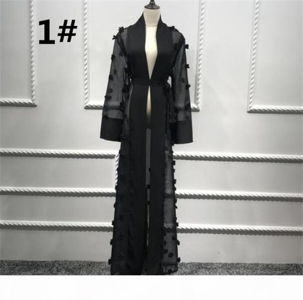 

6 colors shanel long open abaya women muslim abaya with small ball m480, Black;gray