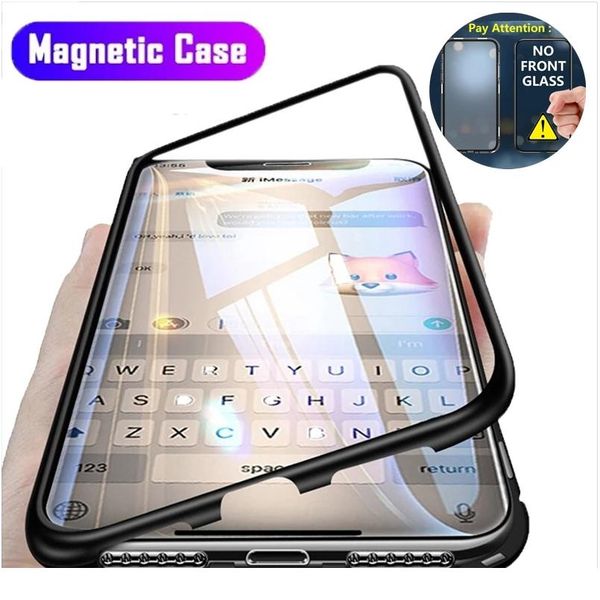 

magnetic adsorption metal case for iphone 12 11 pro max se 2 tempered glass back case for iphone xs sqcpey