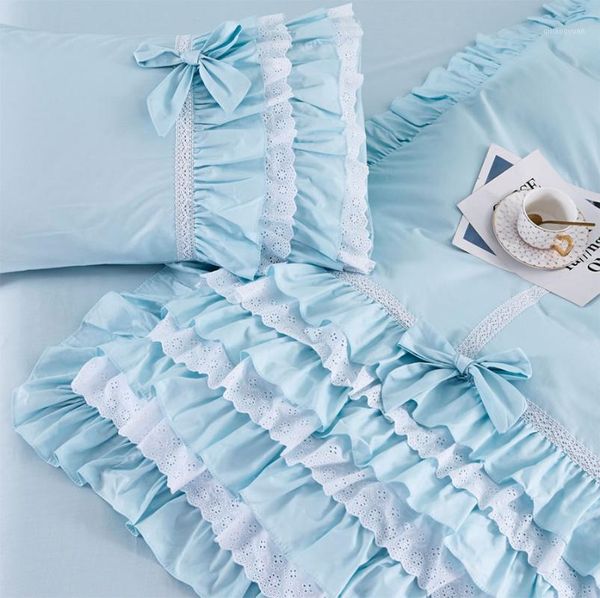 

princess ruffle lace bedding set,twin full  king girl cotton elegant fairyfair bedclothes bedskirt pillow case quilt cover1
