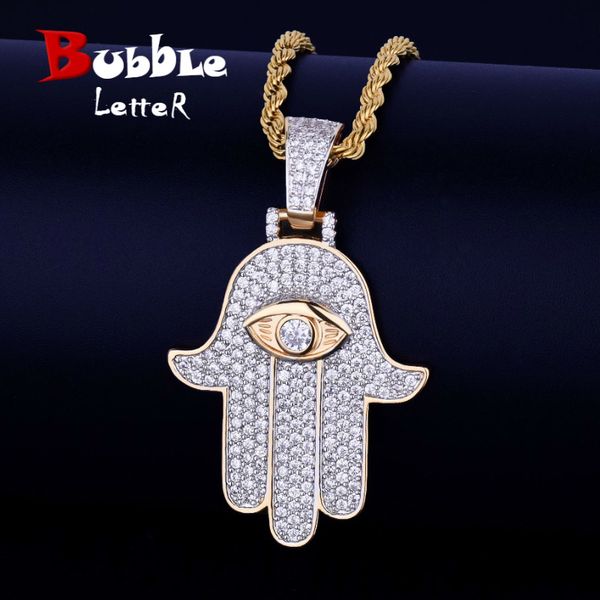 

iced hand pendant necklace steel cuban chain gold silver color cubic zircon men's hip hop jewelry for gift v191031