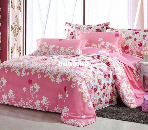 

4 pieces set 100%cotton bedding set king size flat sheet duvet cover pink y94p#