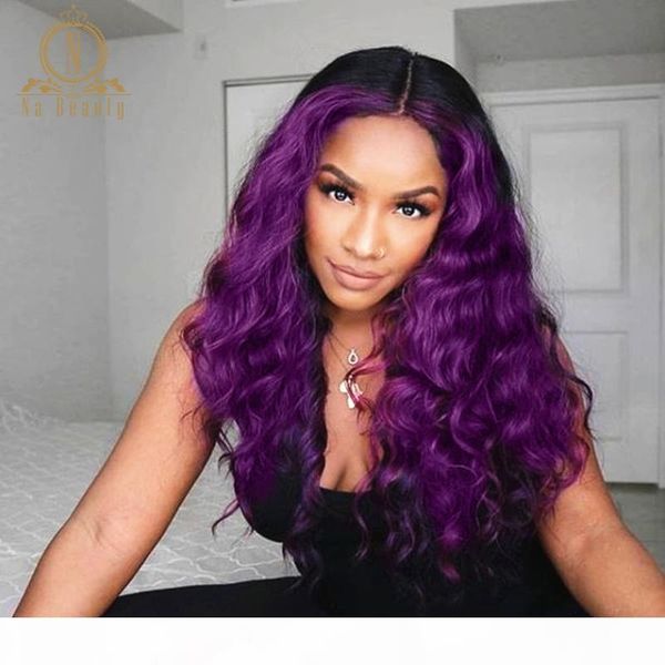 

violet purple color wig water wave lace front human hair wigs pre plucked hd transparent lace wig for black women na beauty, Black;brown