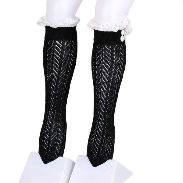 

footies girls knitted leg warmer net socks button crochet knit boot covers kids baby lace cuffs #50, Blue
