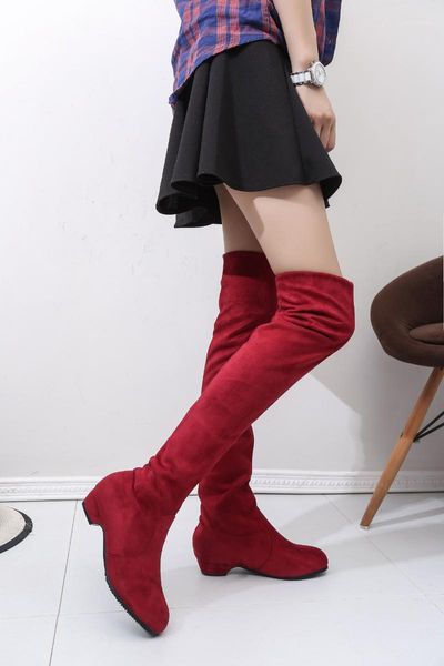 

autumn winter women boots mid-calf brand fashion female stretch cotton fabric slip-on flat shoes woman1, Black