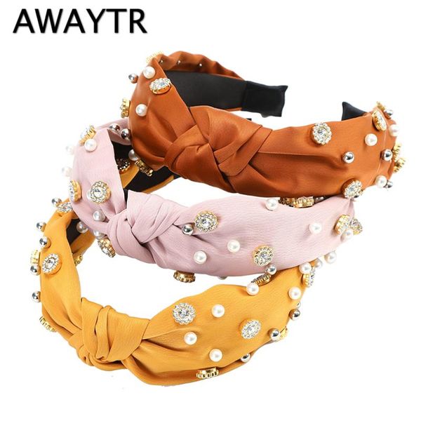 

hair accessories awaytr solid colors rhinestone knotted band for women headbands pearl hoop hairbands headwear 2021 arrival