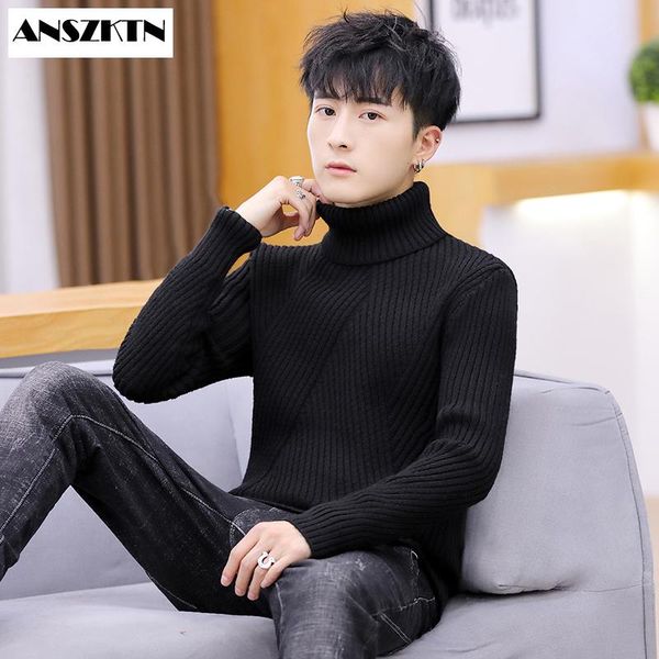 

selling handsome trend korean turtleneck sweater solid color warm slim men, White;black