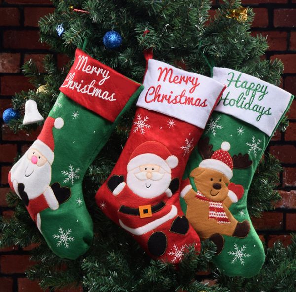 

the latest 45cm size, stitch-embroidered santa claus and snowman styles, christmas ornaments, christmas stocking, candy gift socks