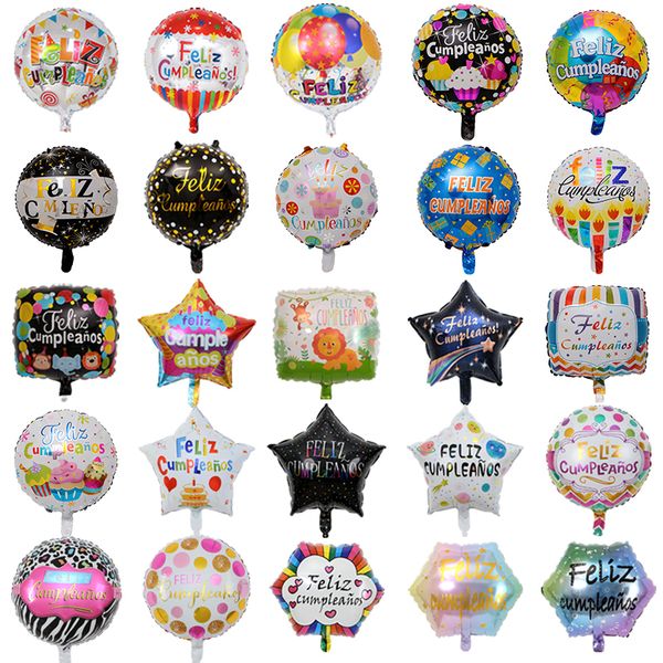 50 Stück 18 Zoll neue spanische Heliumfolie Feliz Cumplea￱os Ballons Globo Happy Birthday Dekor Roségold rund Großverkauf 1027