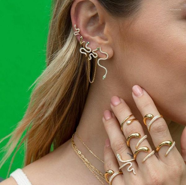 

cluster rings 2021 wholesale luxury desinger jewelry copper plated 18k gold zircon stone filled adjustable snake for women1, Golden;silver