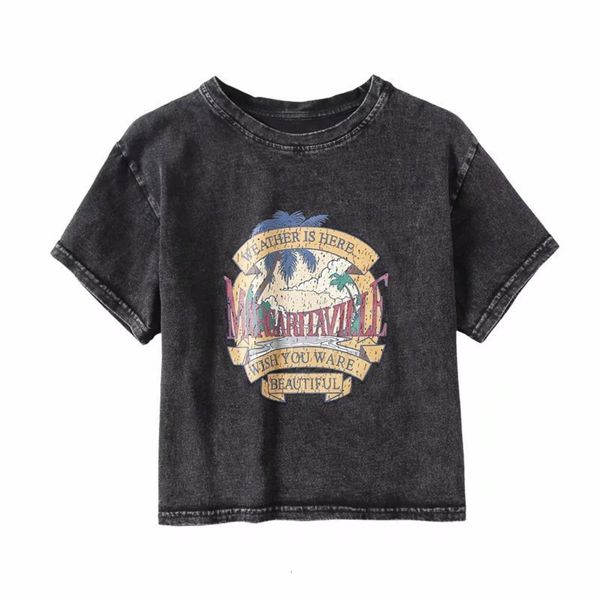 

bridge new style jinmen 2020 summer printed washed and used short sleeve t-shirt for women, Black;gray