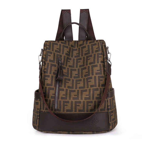 

printed letter soft leather outdoor anti-theft backpack student schoolbag