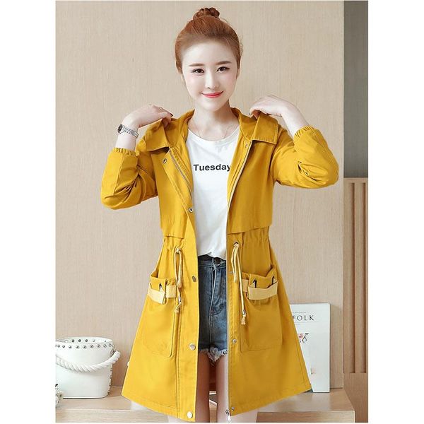 

women's trench coats windbreaker female long section 2021 spring slim waist was thin fashion casual autumn coat a449, Tan;black