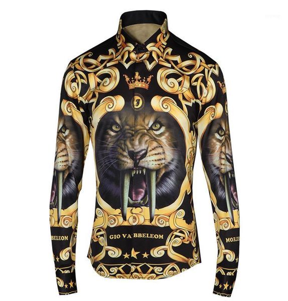 

new arrival royal wind digital printing tide men fashion casual spring men's shirt long sleeve plus size -4xl1, White;black