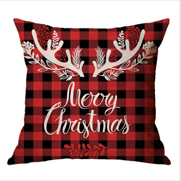 

45*45cm 18 inch christmas pillow case linen home sofa car throw cushion pillow cover tartan plaid elk xmas tree printing pillowcases e102603