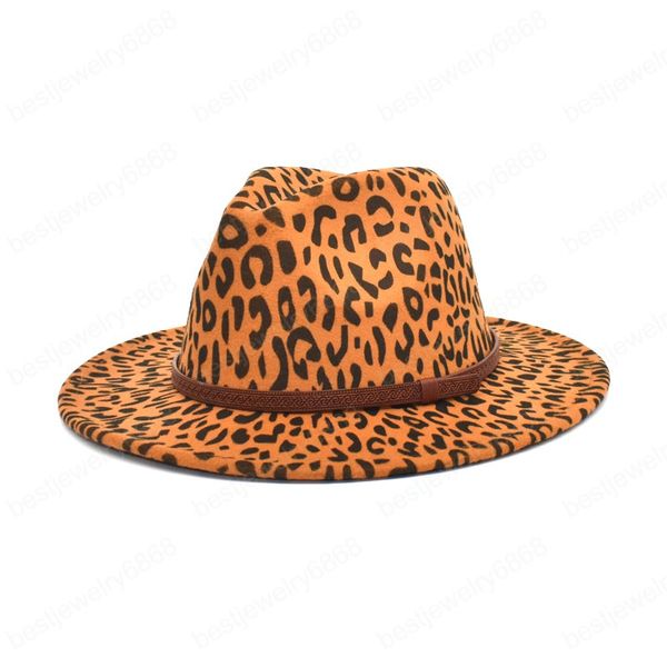 Neue Frauen Leopard Print Fedoras Hut Woolen Herbst Winter Vintage Panama Filz Breiter Krempe Männer Jazz Hut