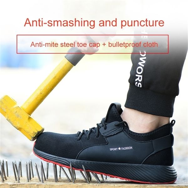 

men steel toe mesh safety lightweight breathable men's work shoes anti-smashing anti-piercing men/women boots rubber sole y200915, Black;brown