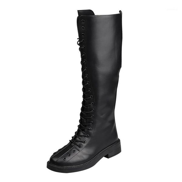 

boots women snow winter round toe lace up knee warm outdoor cotton shoes1, Black